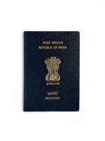 Indien passeports, blanc Contexte avec noir cuir finir, Haut de face angle photo