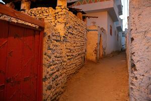 coloré extérieur mur de une nubien maison dans Egypte. typique africain village Maisons façade. médiéval rue. photo