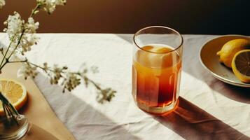 ai généré génératif ai, fait maison fermenté kombucha boire, en bonne santé thé, Naturel probiotique parfumé boisson photo