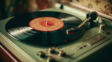 ai généré génératif ai, nostalgique rétro vinyle enregistreur, ancien plaque tournante joueur, en sourdine couleurs, esthétique photo