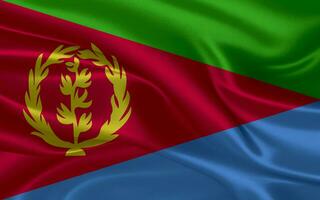 3d agitant réaliste soie nationale drapeau de érythrée. content nationale journée Érythrée drapeau Contexte. proche en haut photo