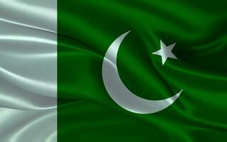 3d agitant réaliste soie nationale drapeau de Pakistan. content nationale journée Pakistan drapeau Contexte. proche en haut photo