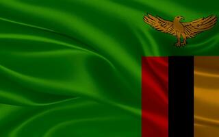 3d agitant réaliste soie nationale drapeau de Zambie. content nationale journée Zambie drapeau Contexte. proche en haut photo