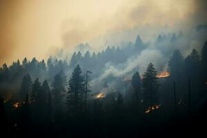 incendies forêt Feu engloutit les bois Feu se répand sauvagement ai généré photo