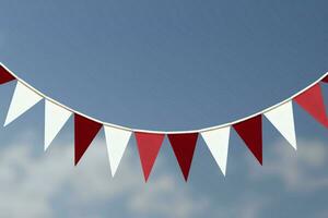 ai généré vibrant rouge et blanc bruant de façon festive pendaison avec triangulaire drapeaux pour célébrations. ai généré photo