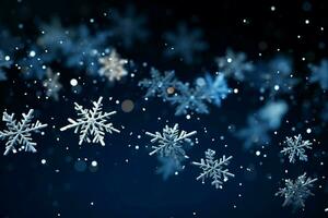 ai généré flocons de neige gracieusement décorer une hiver pays des merveilles Noël neige lumière Contexte ai généré photo