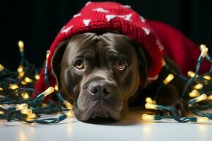 ai généré Noël festivités avec une aimable chien célébrer avec de fête décorations et vacances joie ai généré photo