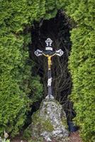 cette photo spectacles une religieux symbole dans une Les agriculteurs village dans Allemagne