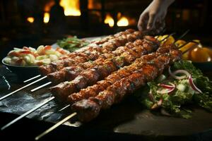 juteux embroché chercher kababs une l'eau à la bouche mélange de épices et grillé la bonté ai généré photo