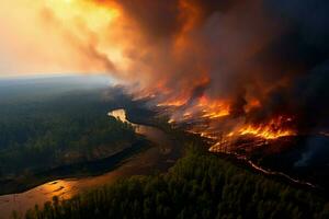 incendies forêt Feu engloutit les bois Feu se répand sauvagement ai généré photo