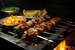 juteux embroché chercher kababs une l'eau à la bouche mélange de épices et grillé la bonté ai généré photo