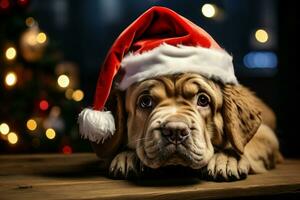 ai généré Noël festivités avec une aimable chien célébrer avec de fête décorations et vacances joie ai généré photo