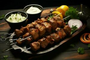 juteux embroché chercher kababs une l'eau à la bouche mélange de épices et grillé la bonté ai généré photo