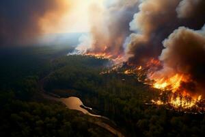 incendies forêt Feu engloutit les bois Feu se répand sauvagement ai généré photo