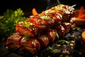 juteux embroché chercher kababs une l'eau à la bouche mélange de épices et grillé la bonté ai généré photo