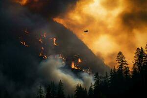 incendies forêt Feu engloutit les bois Feu se répand sauvagement ai généré photo