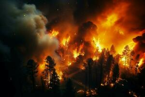 incendies forêt Feu engloutit les bois Feu se répand sauvagement ai généré photo