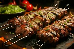 juteux embroché chercher kababs une l'eau à la bouche mélange de épices et grillé la bonté ai généré photo