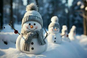 ai généré charmant bonhomme de neige hérauts Noël fête vacances acclamation ai généré photo