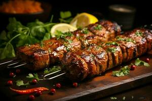 juteux embroché chercher kababs une l'eau à la bouche mélange de épices et grillé la bonté ai généré photo