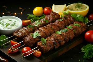 juteux embroché chercher kababs une l'eau à la bouche mélange de épices et grillé la bonté ai généré photo