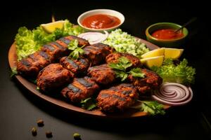 juteux embroché chercher kababs une l'eau à la bouche mélange de épices et grillé la bonté ai généré photo