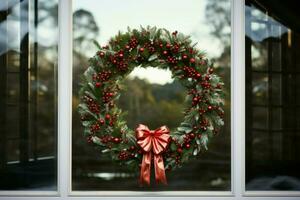 ai généré rustique Noël couronne ornements une balise de yuletide charme ai généré photo