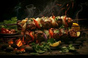 juteux embroché chercher kababs une l'eau à la bouche mélange de épices et grillé la bonté ai généré photo