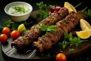 juteux embroché chercher kababs une l'eau à la bouche mélange de épices et grillé la bonté ai généré photo