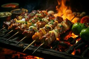 juteux embroché chercher kababs une l'eau à la bouche mélange de épices et grillé la bonté ai généré photo