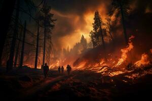 incendies forêt Feu engloutit les bois Feu se répand sauvagement ai généré photo