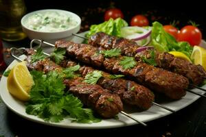 juteux embroché chercher kababs une l'eau à la bouche mélange de épices et grillé la bonté ai généré photo