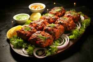 juteux embroché chercher kababs une l'eau à la bouche mélange de épices et grillé la bonté ai généré photo