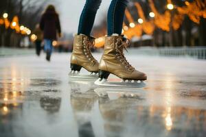 ai généré de fête la glace patinage une hiver joie cette capture le Noël esprit ai généré photo