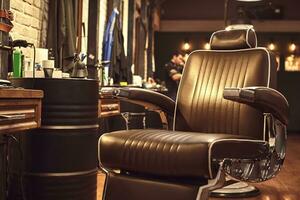 marron cuir chaise dans salon de coiffure. grenier style photo