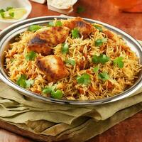 ai généré gourmet poulet biryani avec à la vapeur basmati riz ai généré images photo