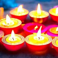 brûlant diya les lampes pour diwali Festival sélectif concentrer ai généré photo