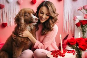 ai généré. joyeux la Saint-Valentin fête avec animal de compagnie chien photo