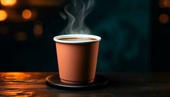 ai généré Frais café haricot paquet sur tableau, proche en haut de caféine boisson généré par ai photo