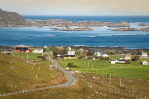 Maisons colorées traditionnelles norvégiennes, îles Lofoten, Norvège photo