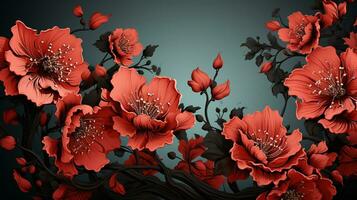 ai généré rouge floral lineart Contexte photo