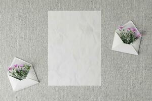 affiche maquette rustique Naturel avec les plantes dans enveloppes photo