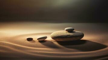 ai généré génératif ai, Zen jardin avec le sable et des pierres, hypnotique Facile illustration, calme se détendre et méditation concept photo