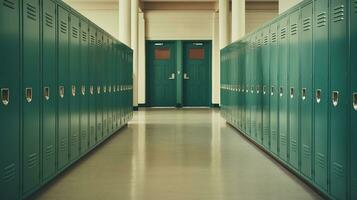 ai généré génératif ai, rangée de haute école Casiers dans le couloir, casier pièce photo