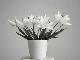 ai généré une blanc fleur pot avec certains fleurs dans il photo