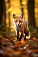 ai généré rouge Renard dans le l'automne forêt. magnifique sauvage animal dans la nature. photo