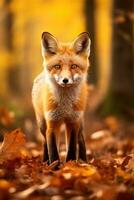 ai généré rouge Renard dans le l'automne forêt. magnifique sauvage animal dans la nature. photo