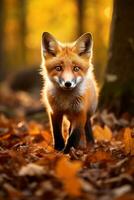 ai généré rouge Renard dans le l'automne forêt. magnifique sauvage animal dans la nature. photo