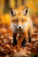 ai généré rouge Renard dans le l'automne forêt. magnifique sauvage animal dans la nature. photo