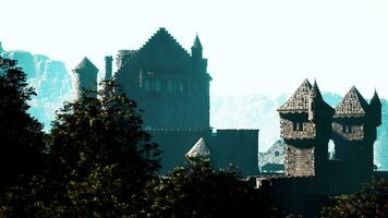 aérien vue de médiéval Château avec interne et extérieur Cour photo